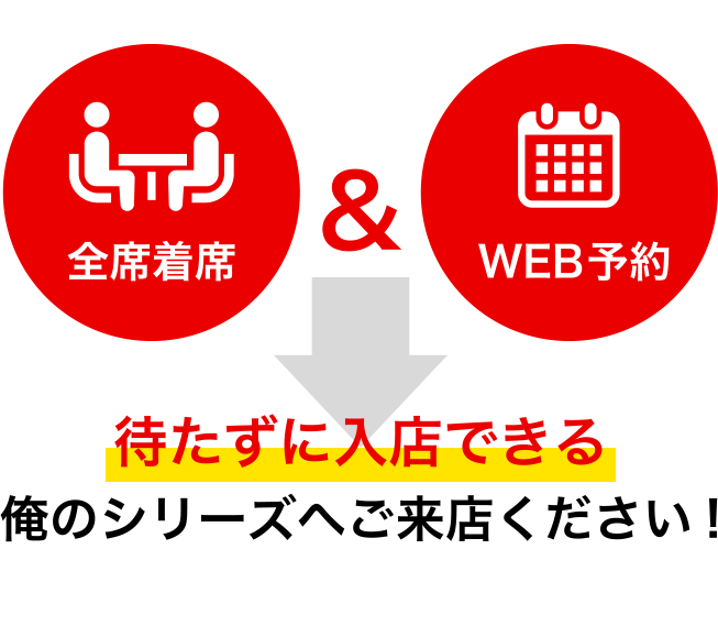 全席着席&WEB予約で待たずに入店できる俺のシリーズへご来店ください!