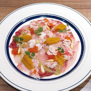 俺のイタリアン_雲丹、いくら、蟹、白子をのせた、豪華海鮮! ブリのちらしカルパッチョ